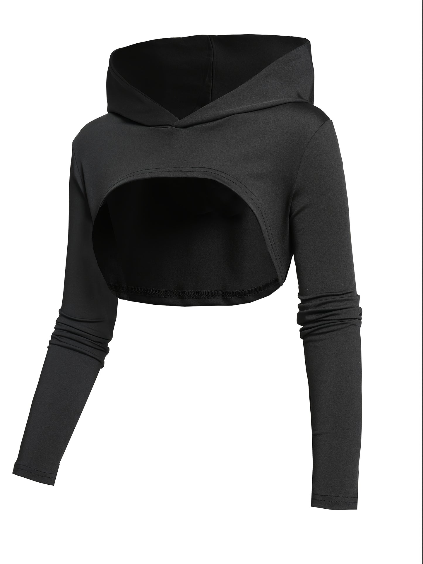 Rock Gothic Metal Piece Decorated V-Neck Vest Dress with Hooded Long Sleeve Top Two-Piece Set, Unique Gothic Style Detachable Chain Vest Skirt and Curved Hem Caped Long Sleeve Shirt, Versatile Separates Women's Outfit for Party and Casual Wear