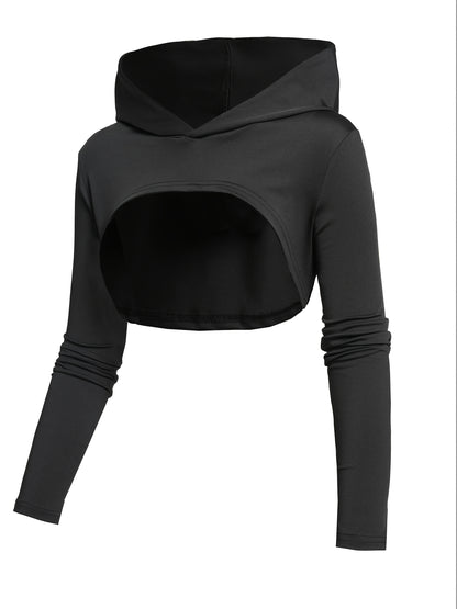 Rock Gothic Metal Piece Decorated V-Neck Vest Dress with Hooded Long Sleeve Top Two-Piece Set, Unique Gothic Style Detachable Chain Vest Skirt and Curved Hem Caped Long Sleeve Shirt, Versatile Separates Women's Outfit for Party and Casual Wear