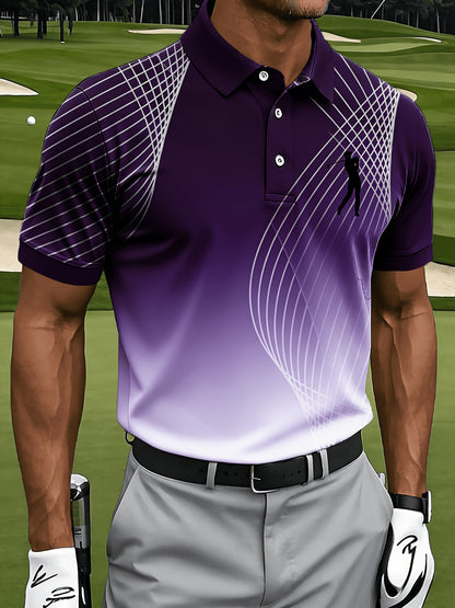 Men's Casual Sports Short Sleeve, Mesh Lines and Golf Pattern Print, Polyester Fabric Machine Washable, Breathable Regular Fit, Suitable for Daily Casual Sports Wear, PLUS SIZE