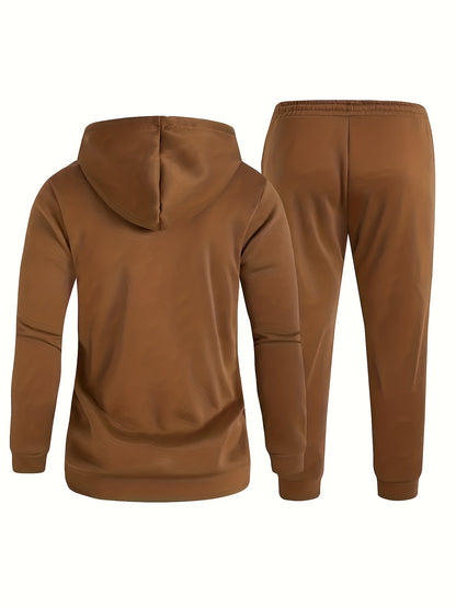 Men's Complete Outfit- Stylish Hooded Sweatshirt& Joggers Set with "BLACK" Print, Gray Casual Streetwear, Long Pants, and Matching Hoodie, Perfect for Fall/Winter, Cozy Clothing| Sporty Look| Nonstretch Fabric