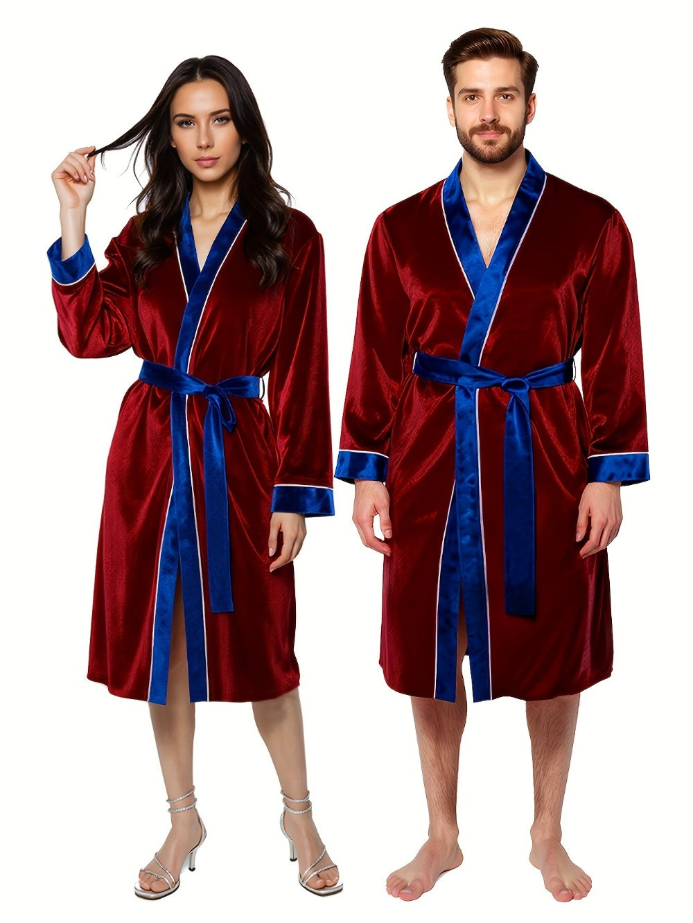 Unisex Colorblock Robe - V-Neck Long Sleeve
