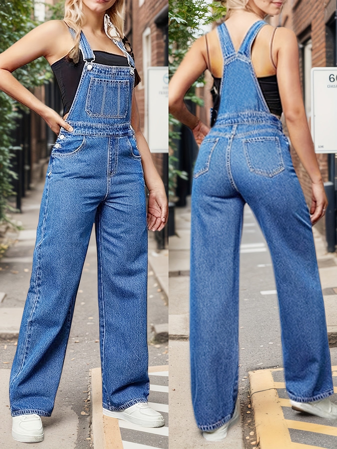 Women's Overalls Denim Straight Wide-leg Jeans Overall Loose Fit Bib Loose Denim Romper Adjustable Lace-up 1pc Ripped Denim Cargo Blue Holiday Gift Family Gift Gift