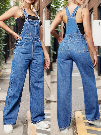 Women's Overalls Denim Straight Wide-leg Jeans Overall Loose Fit Bib Loose Denim Romper Adjustable Lace-up 1pc Ripped Denim Cargo Blue Holiday Gift Family Gift Gift