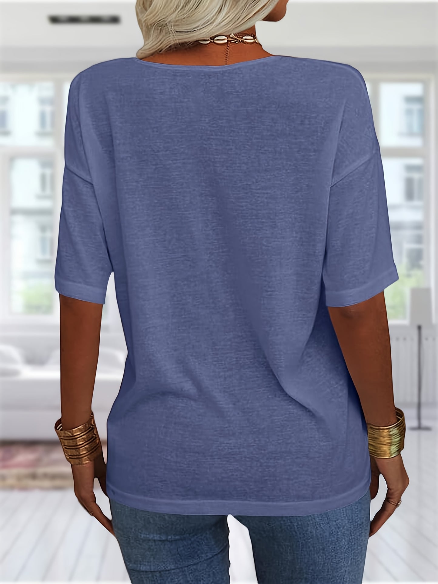 Casual Loose-Fitting Basic Tunics for Women, Featuring a V-Neck And Half Sleeves, Perfect for Summer