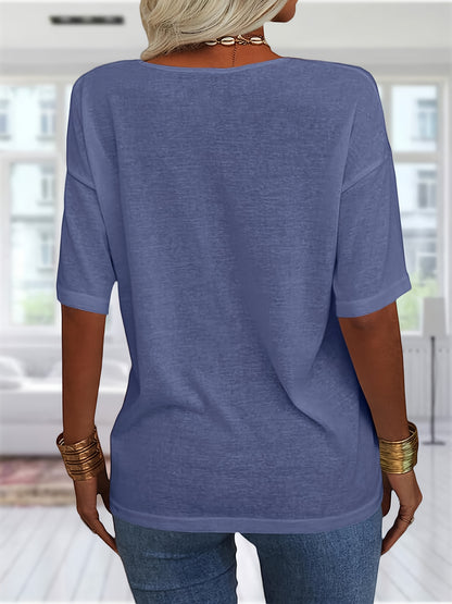 Casual Loose-Fitting Basic Tunics for Women, Featuring a V-Neck And Half Sleeves, Perfect for Summer