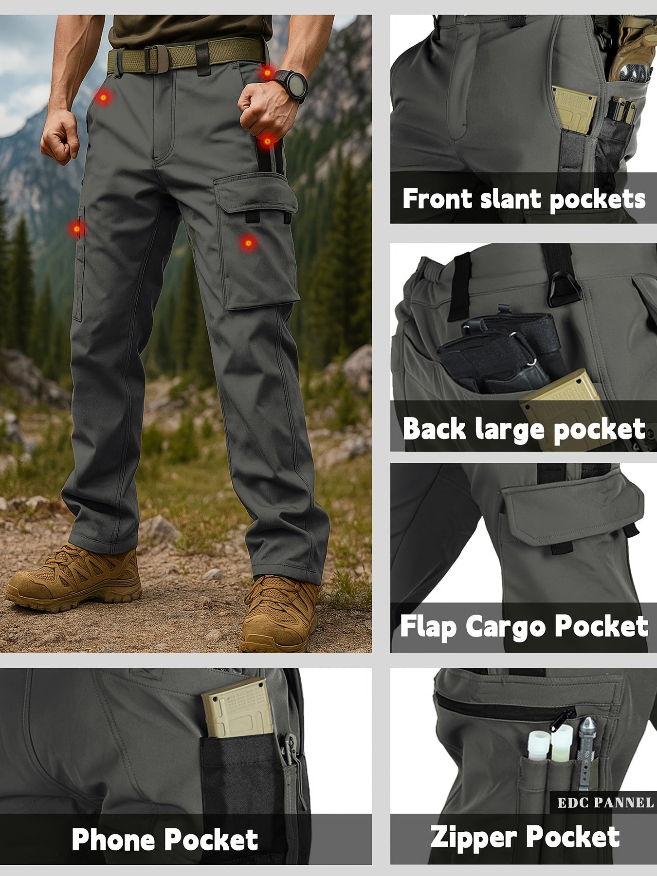 Men's Heavy-Duty Tactical Winter Pants - Thickened Insulated Work Pants with Multi-Pocket Design, MOLLE System Compatible for Hiking, Hunting, Construction - All-Season Outdoor Pants, Winter Work Pants for Men, Mens Winter Pants, Baggy Snow Pants