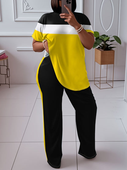 Women's Two-Piece Pants Set - Color Block Casual Look 4805