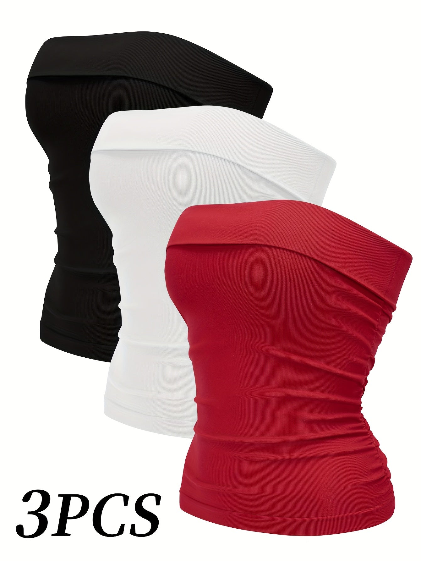 3pcs-Women'S Spring And Summer New Lapel Double Bandeau Strapless Vest, Comfortable And Soft Fabric, Suitable For Everyday Wear, Dating, Party, Dancing, Running, Pilates Sports