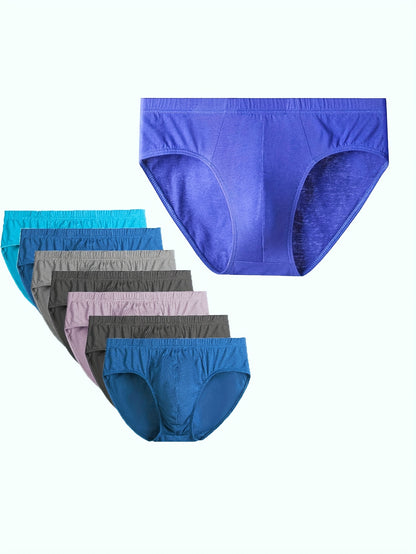 Men'S 7-pack Of 100% Underwear - Random Solid Color, Multi-Piece Discount, Medium Stretch, Knitted Fabric Underwear, Comfortable And Breathable, Casual Classic Fit - All Season