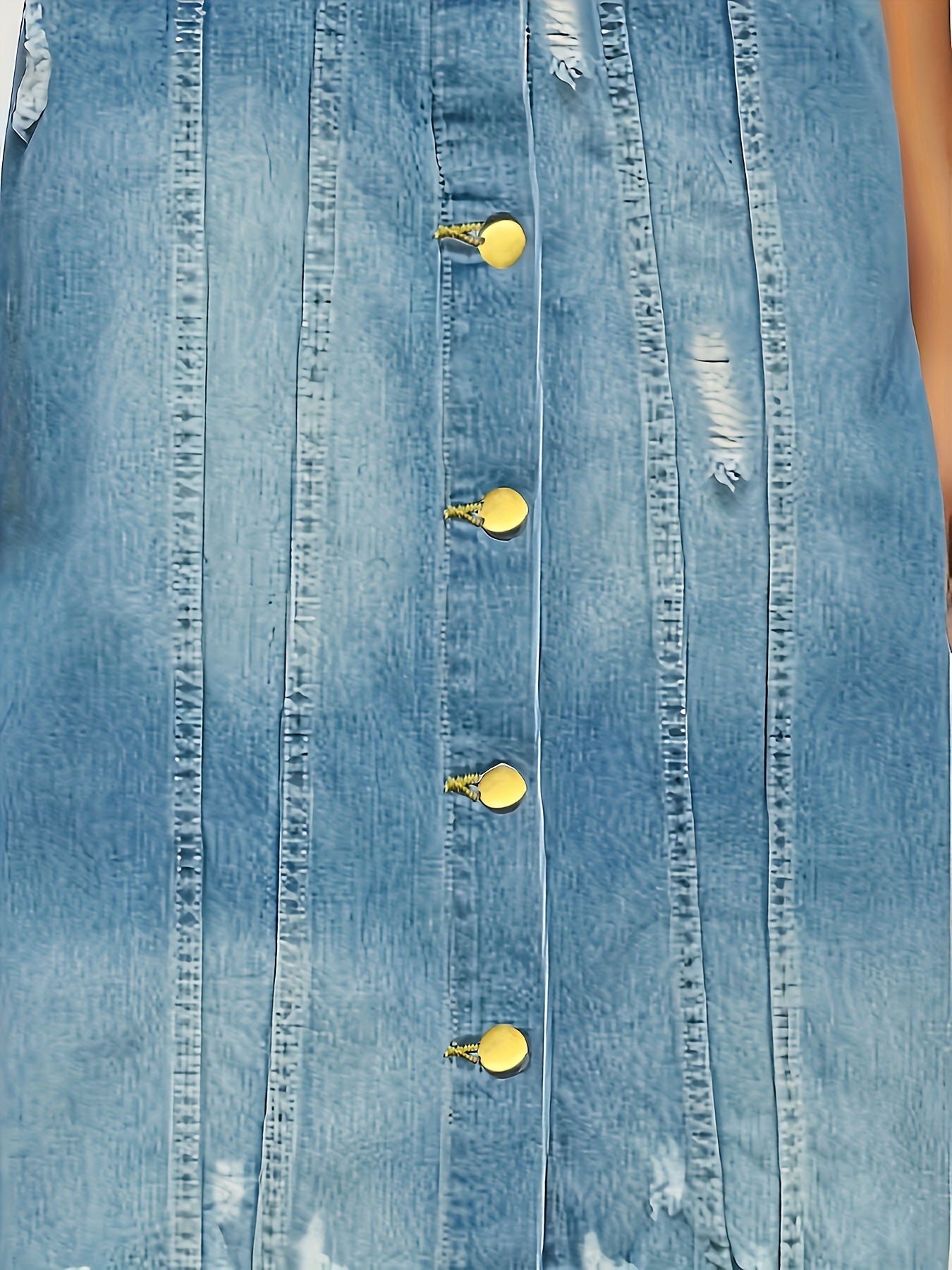 Long Denim Jacket With Worn Holes, Long Denim Trench Coat For Women