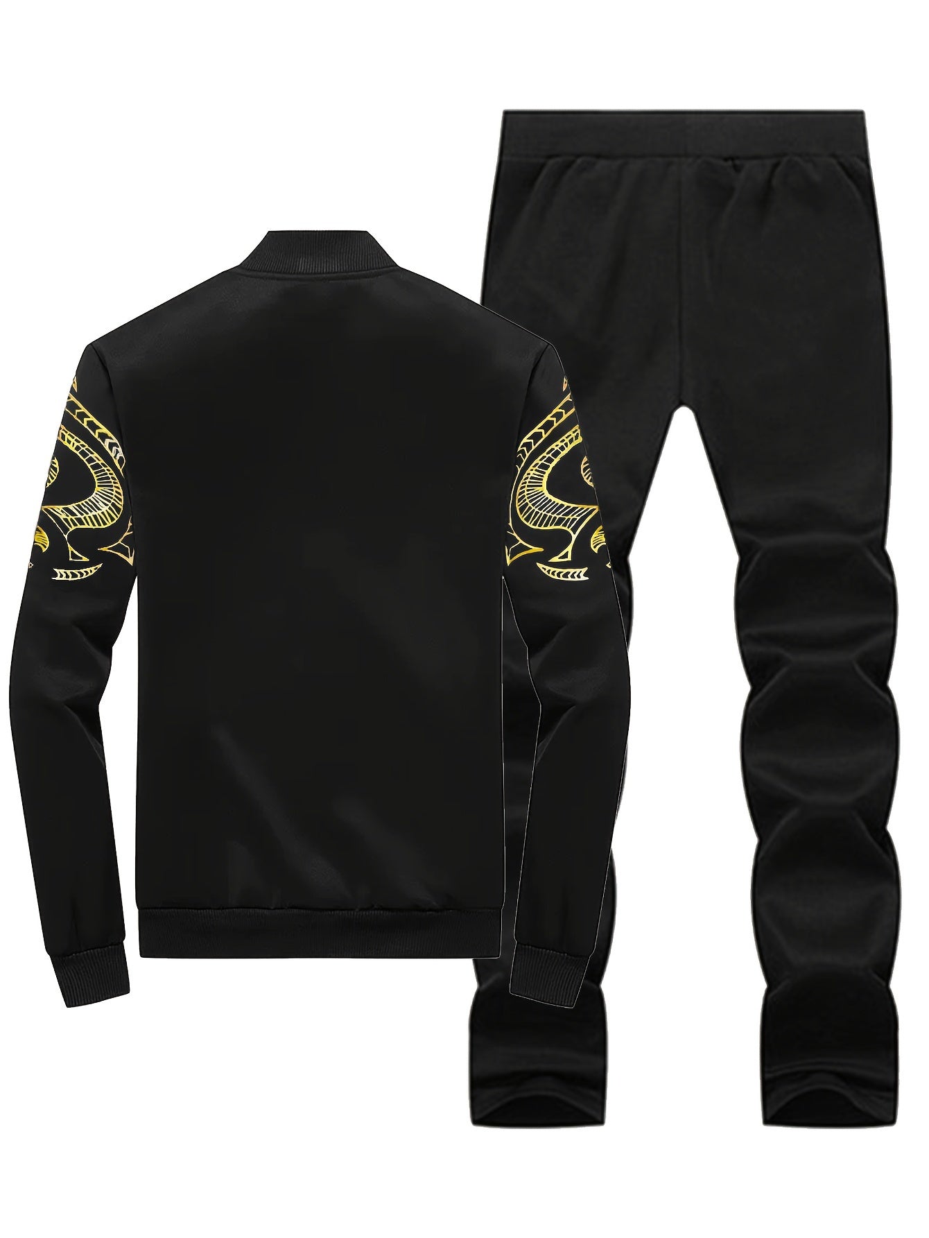 Men'S Casual Sporty Zip-Up Jacket And Joggers Set - Striped, Polyester, Spring/Fall Collection