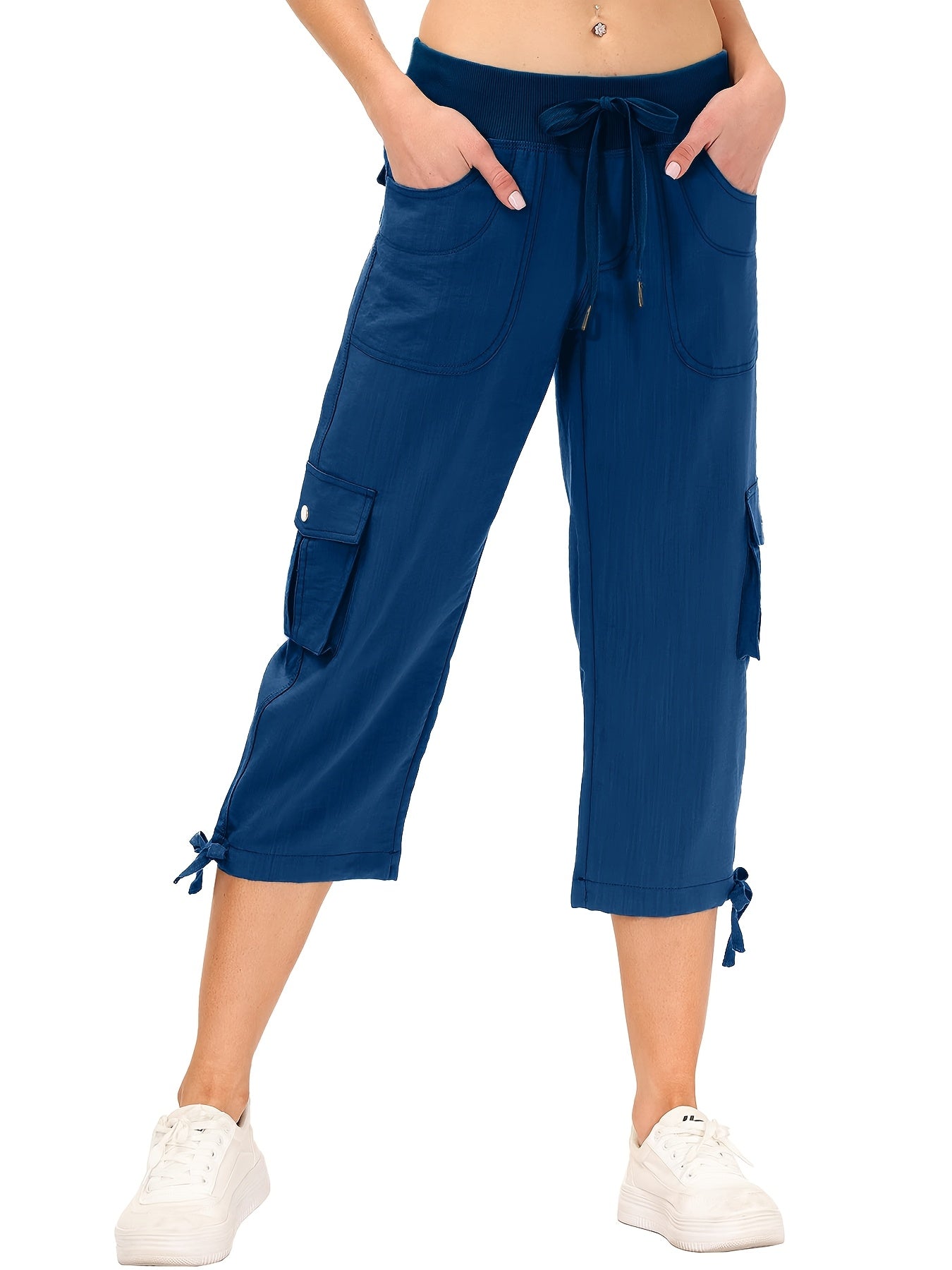 Women's Cargo Capri Hiking Pants Quick Dry Lightweight Travel Casual Workout 50+ Button Pockets