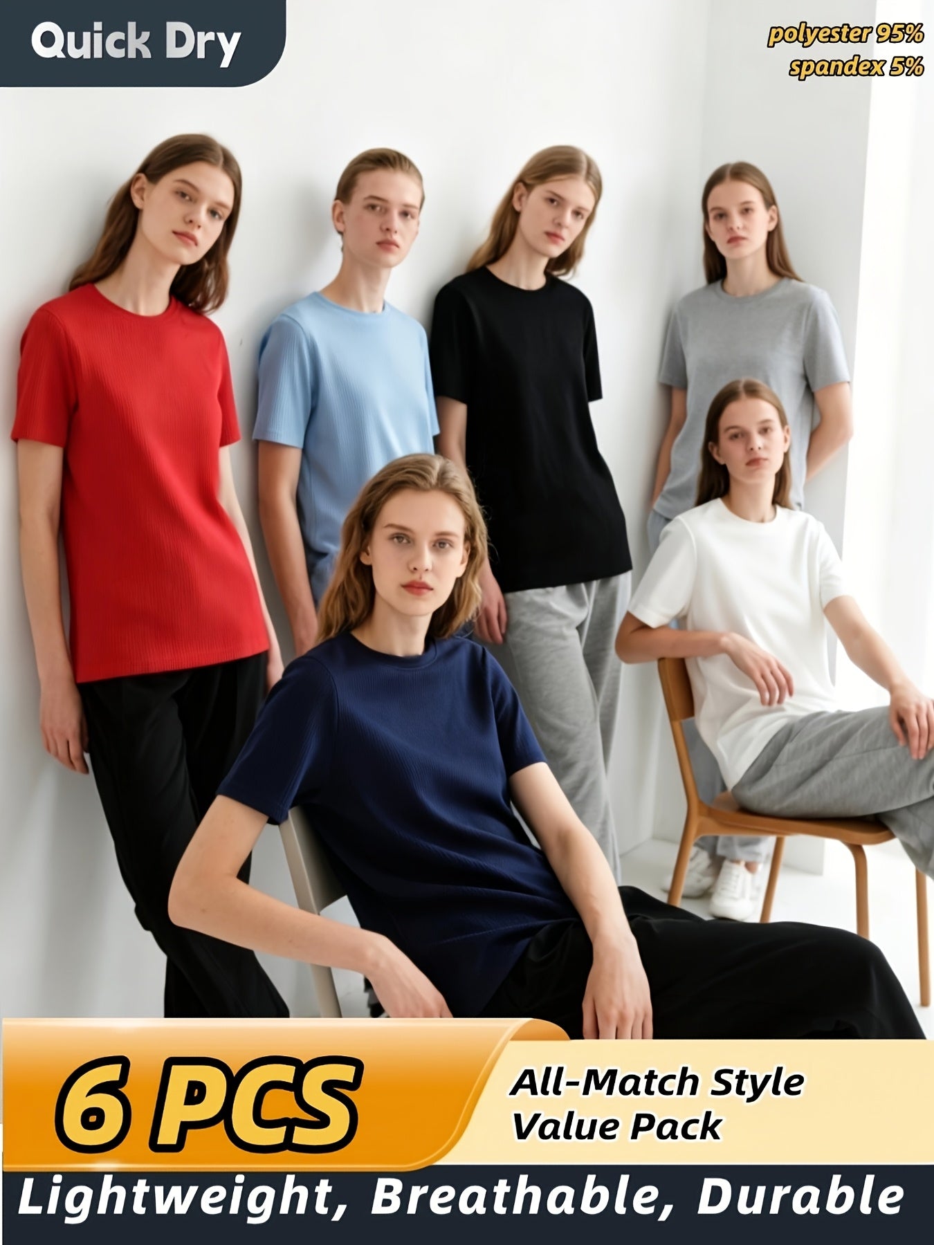 Women'S 6-Pack Performance T-Shirts - Breathable, Moisture-Wicking, and Skin-Friendly for, Outdoor, and Everyday Comfort