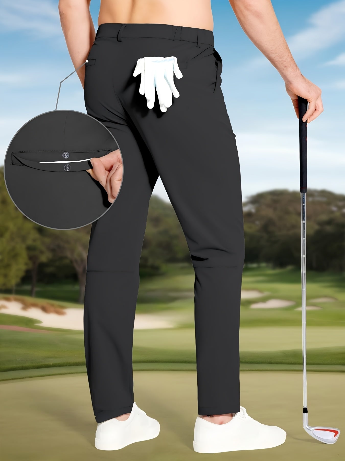 Men's Golf Pants - Lightweight Quick-Dry Stretch Formal & Casual Trousers, Straight Fit with Belt Loop, High Quality Breathable Fabric for Golf, Office, Evening Events - All-Season Mens Athletic Pants, Sports Leisurewear, Metallic Button Details, Work Tro