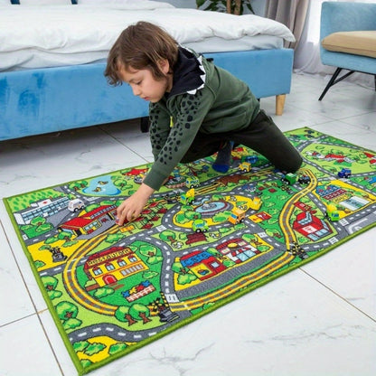 Kids City Playmat with 12 Cars - Jumbo city play rug with 12 pull-back cars