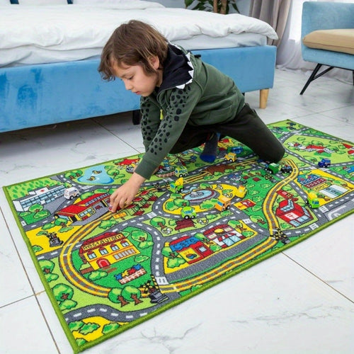Kids City Playmat with 12 Cars - Jumbo city play rug with 12 pull-back cars