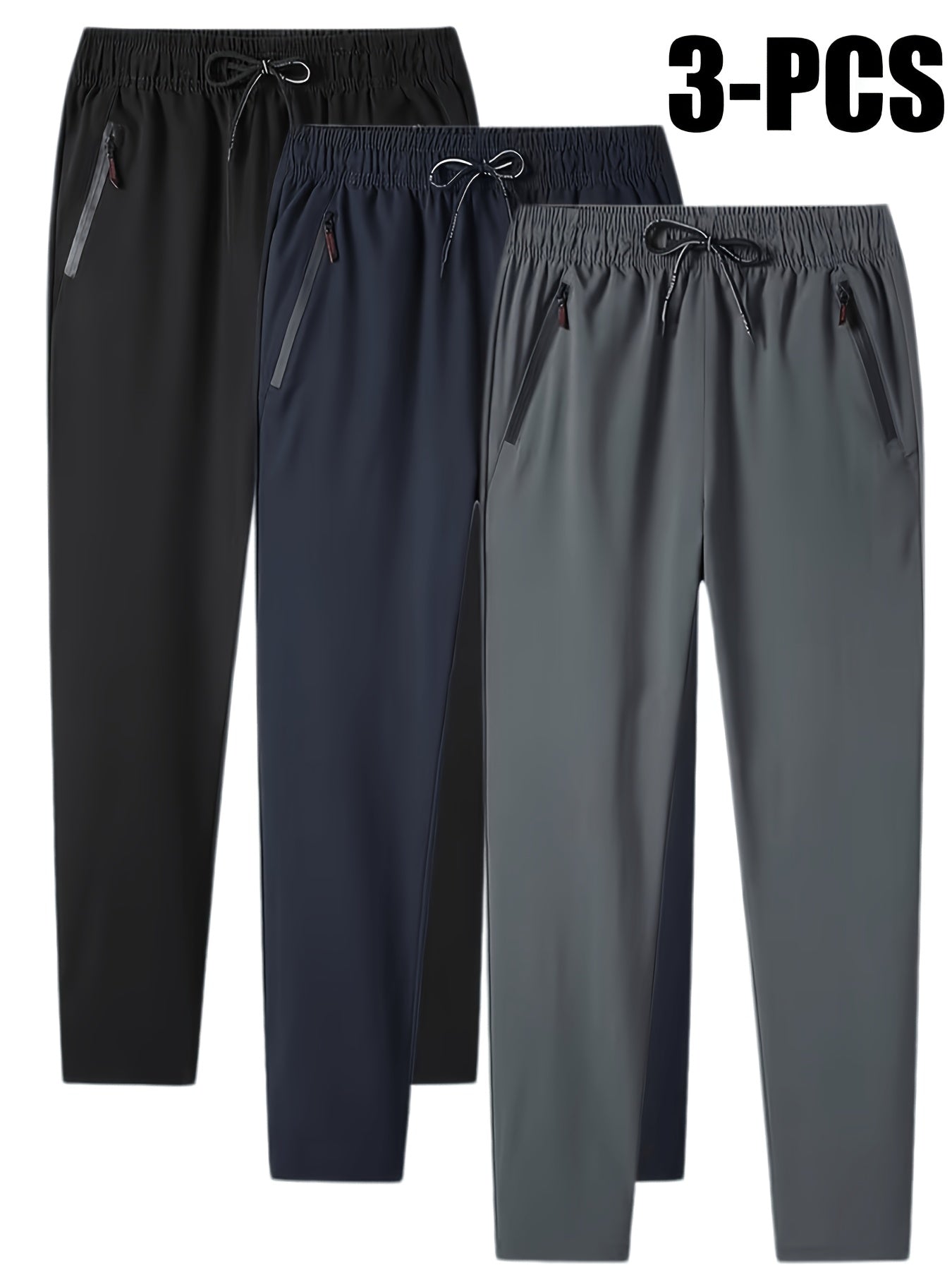 3pcs Set of Men'S Jogger Pants with Zippered Pockets, Comfortable Sports Trousers Suitable for Workouts, Stylish Casual Wear Suitable for an Active Lifestyle