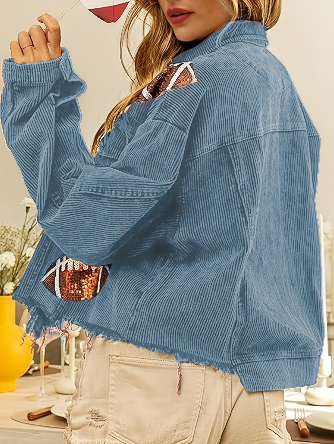 Women's Blue Polyester Printed Oversized Jacket - product view 9