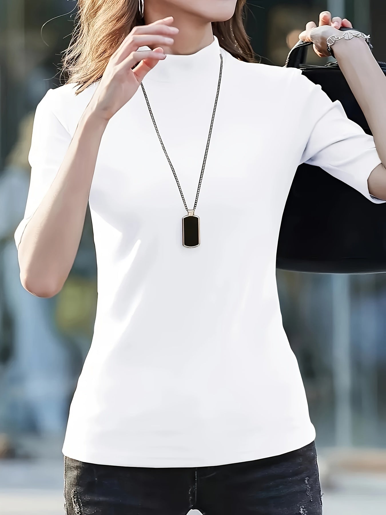 Women'S Casual T-Shirt - High Elasticity Solid Green Crew Neck Top, Machine Washable & Dry Cleanable, Regular Fit All-Season Versatile Shirt for Casual Attire, Ladies T Shirts, Elegant Style, Highelasticity Fabric