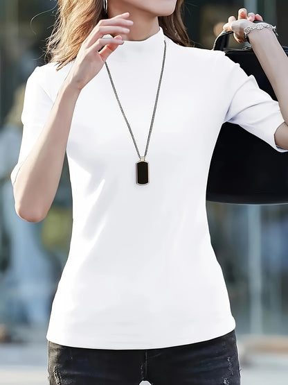 Women'S Casual T-Shirt - High Elasticity Solid Green Crew Neck Top, Machine Washable & Dry Cleanable, Regular Fit All-Season Versatile Shirt for Casual Attire, Ladies T Shirts, Elegant Style, Highelasticity Fabric