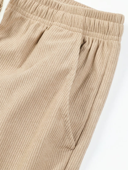 Men'S Solid Corduroy Straight Pants, Retro Pocket And Drawstring Waist, Breathable All-Season Trousers, Casual Daily And Workwear, Machine Washable, Comfortable Straight Fit Pants for Daily Activities