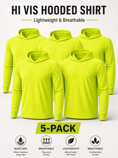 5 Pack Men’s Long Sleeve Hooded Shirts, Quick Dry Sun Protection Tops for Outdoor Work Fishing Hiking