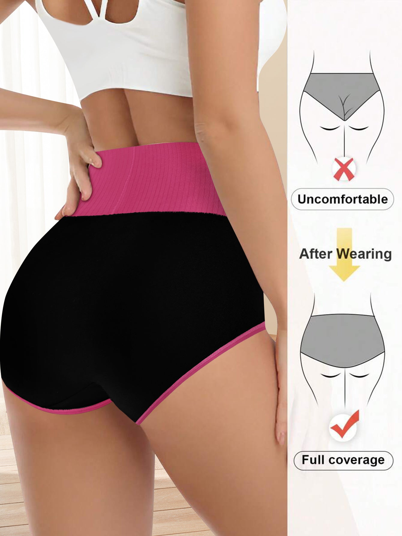 QUASTI 10-Pack Women'S High-Waisted Tummy Control Underwear - Soft Seamless Briefs with Full Coverage And Elastic Contrast Color Bands, Comfortable Everyday Wear, Breathable Fabric, Stylish& Practical Daily Panties