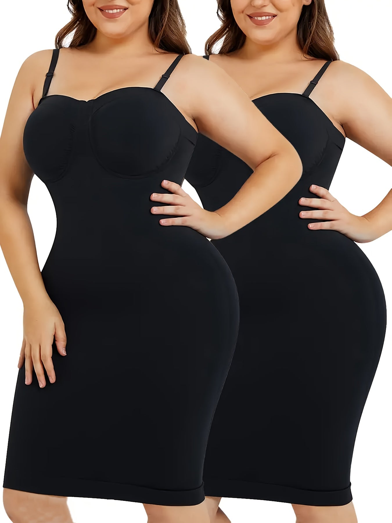 2pcs Women'S Shapewear Petticoat, Removable Shoulder StrapsSeamless Elastic Fabric With Non-slip Strips, Hip Lift, Tummy Tuck And Waist Shape, Women'S Petticoats, Women'S Shapewear Underwear