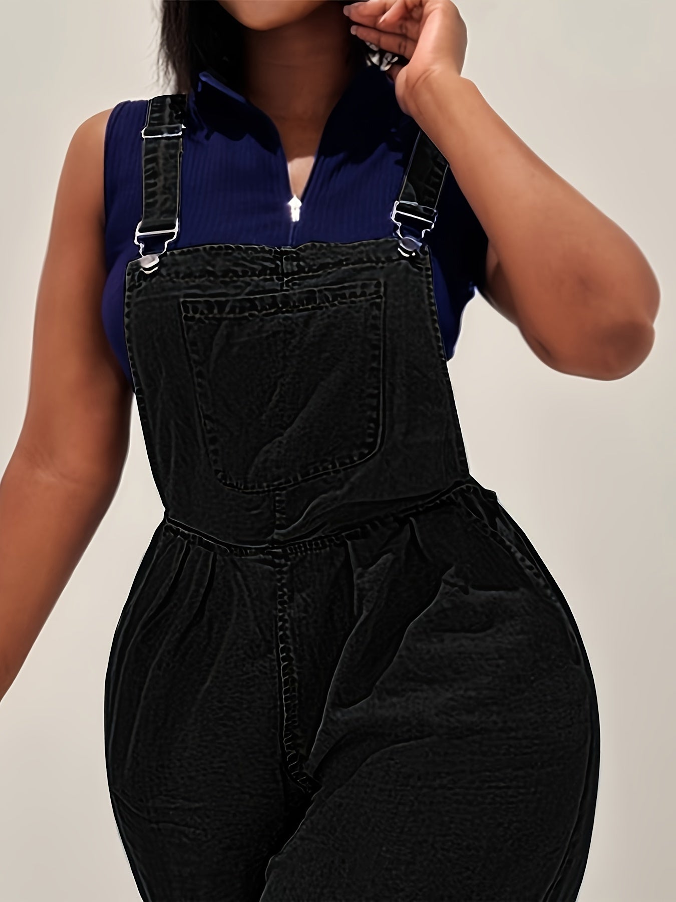 Women's Denim Overalls - Loose-Fit Sleeveless Casual Style With Side Pockets, Wide-Leg Jumpsuit Dungarees