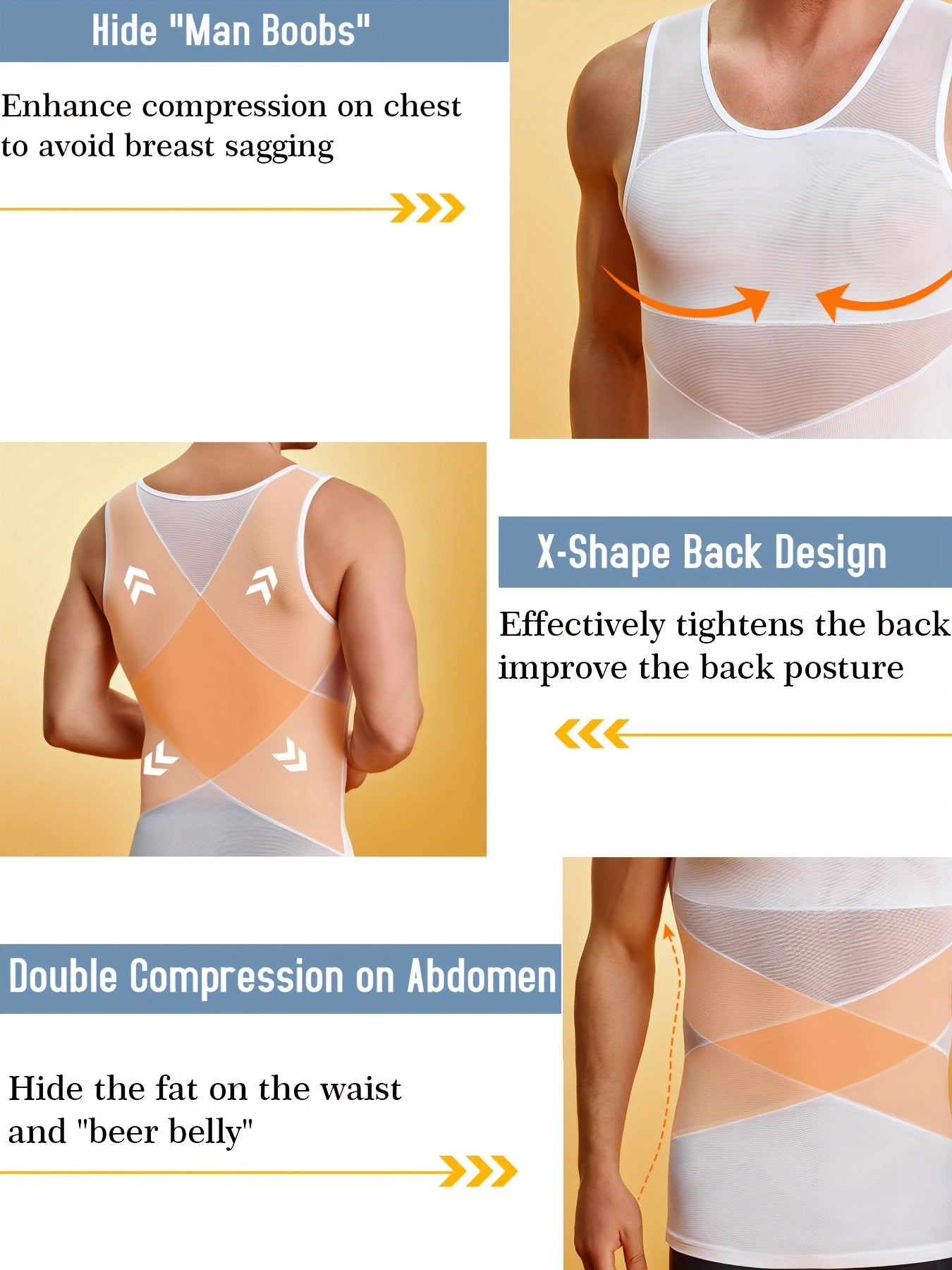 JUNLAN Men'S Compression Shirt | Breathable Double Cross Body Shaper Slimming Vest Tight Tummy Underwear Tank Top | High Stretch Fabric, Crew Neck, Solid Color, Casual Style
