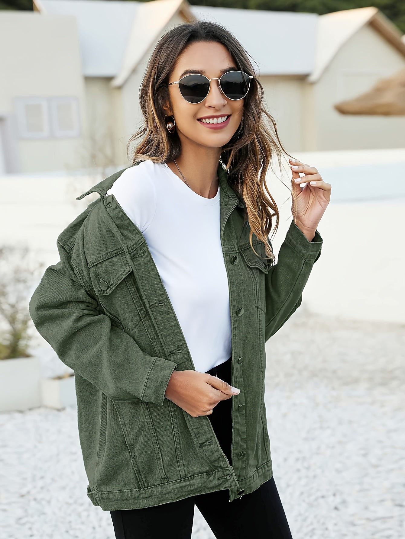 Women's Fashion Denim Jacket - Oversized, Long Sleeve, Mid-Length, Jean Biker Coat
