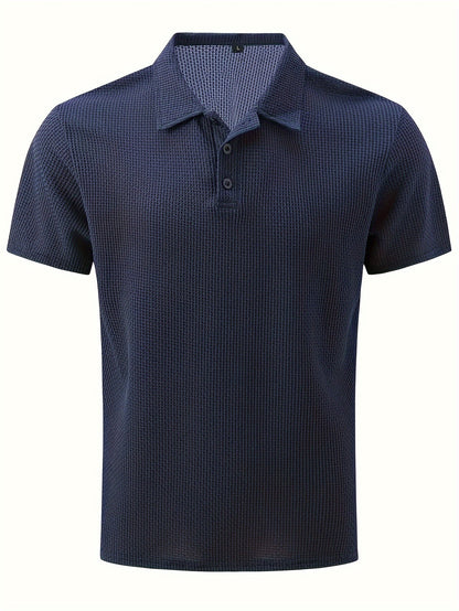 Men's Ice Silky Elastic Solid Short Sleeved Lapel Golf Shirt, Summer Outdoor Cool Polo Shirt T-shirt, Men's Gift