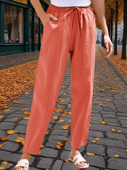 3-Pack Women'S 9/10 Length Casual Trousers, Loose Fit, Solid Color Drawstring Elastic Waist, Comfortable And Versatile for Office, Weekend Strolls, Gatherings, And Beach Vacations
