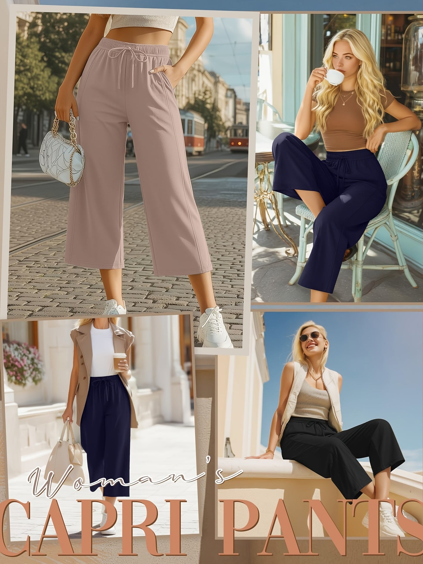 Plus Size, 3pcs Plus Size Women's Capri Pants, Wide Leg Basic Sweatpants Lounge Loose Fit Casual Drawstring Capris with Pockets
