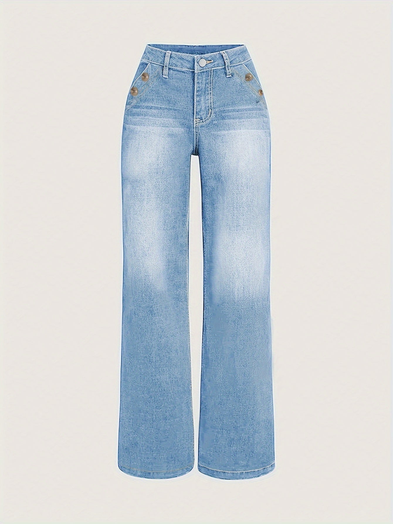 Women's Casual Waist Straight Jeans, Classic Street Style Baggy Jeans