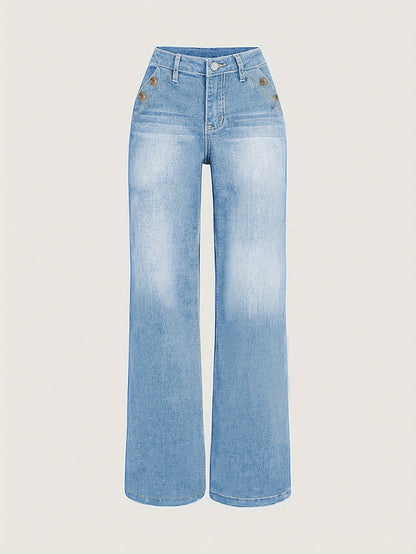 Women's Casual Waist Straight Jeans, Classic Street Style Baggy Jeans