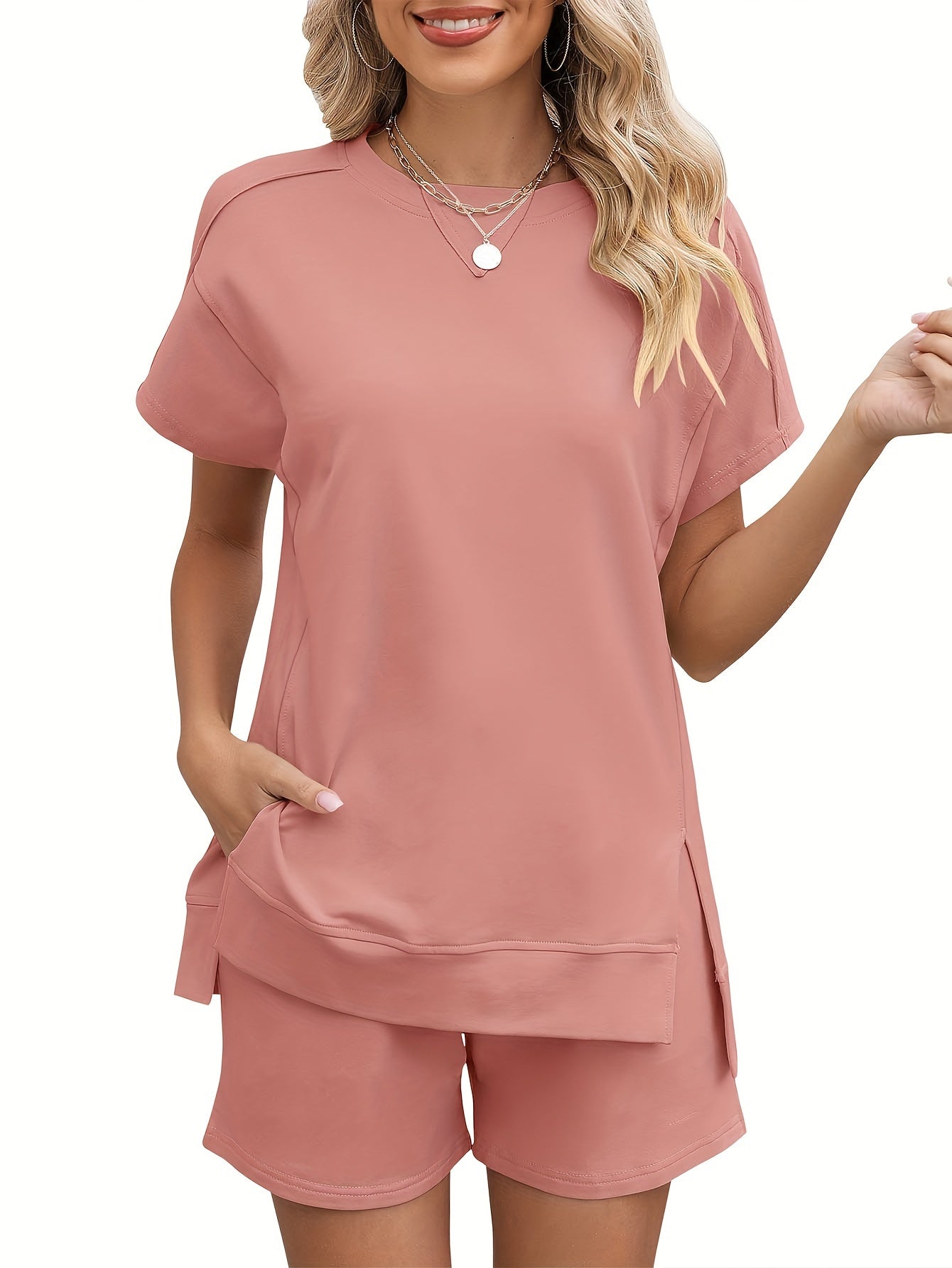 Women's Dirty Pink Short-Sleeve Shorts - product view 16