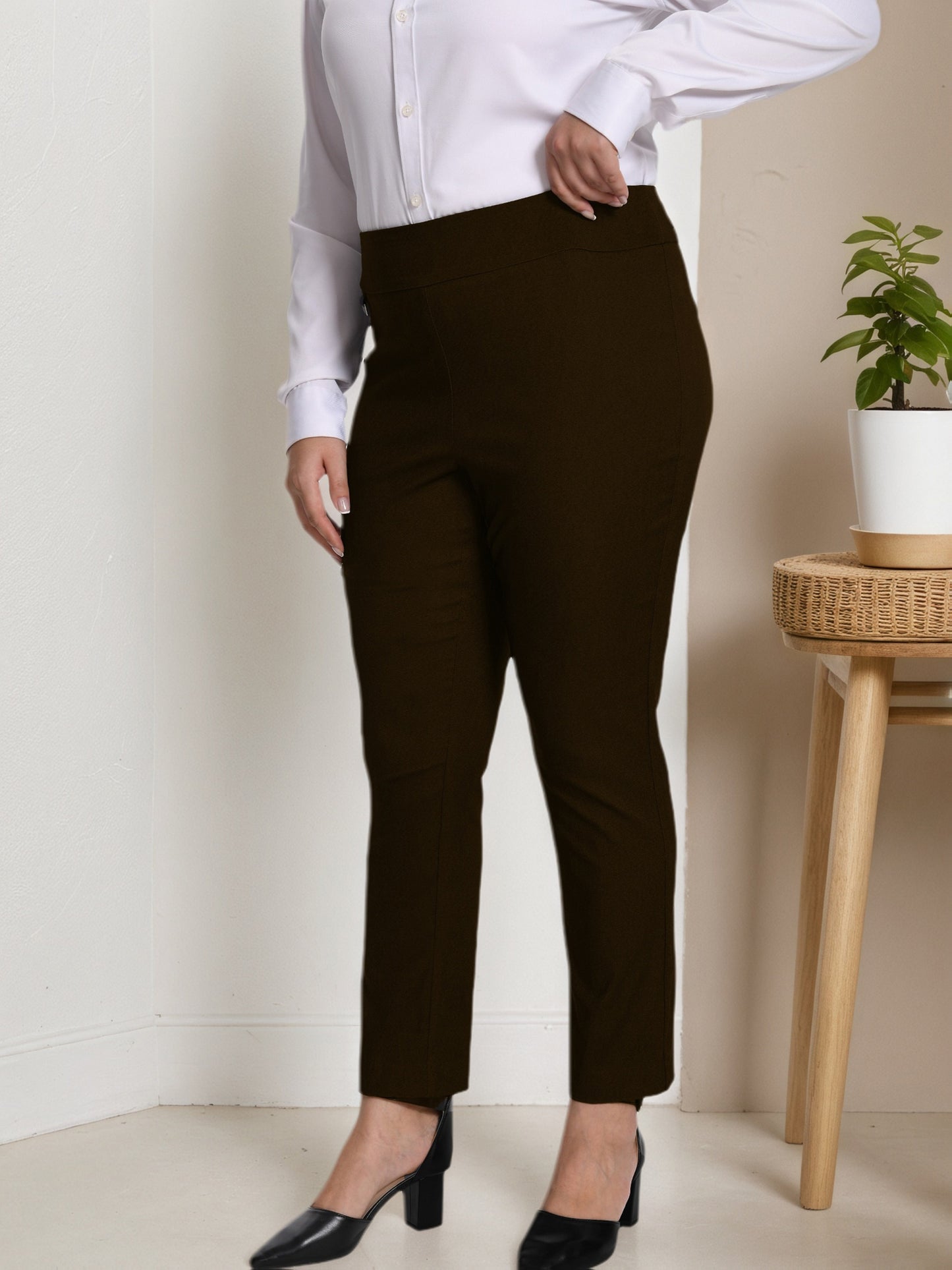 Plus Size - Plus Size - Women Pull on Pant with Silver During Super Stretch Soft Millennium Fabric to Work Ankle Pant