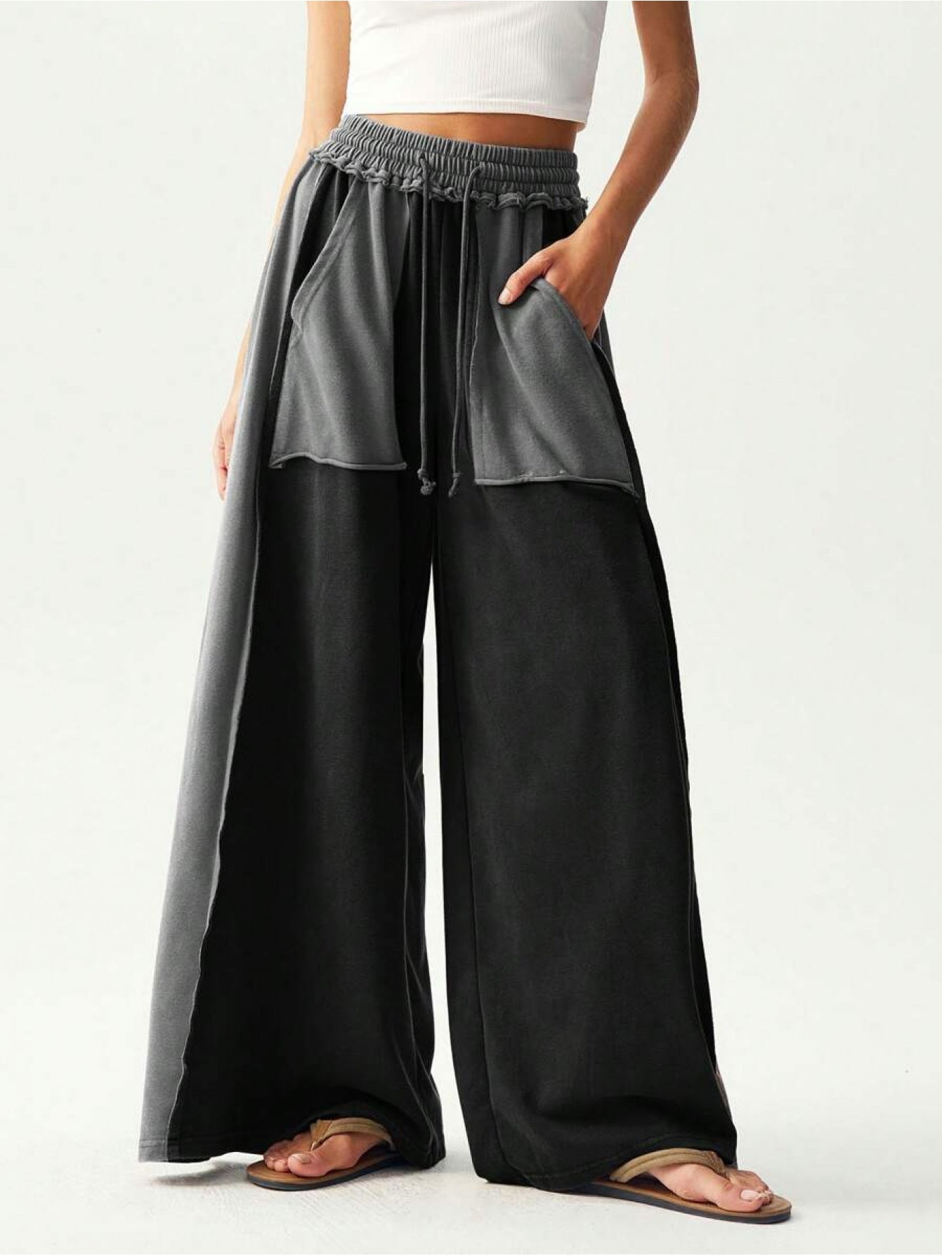 BOHO Women'S Casual Patchwork Multicolor Loose Wide-Leg Washed Pants