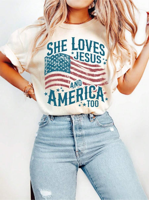 Shirt for Independence Day, Christian-Themed Shirt, 4Th of July Shirt, She Loves And America As Well Shirt, Retro America Shirt, USA Shirt, USA Flag "Sport" "Athleisure"