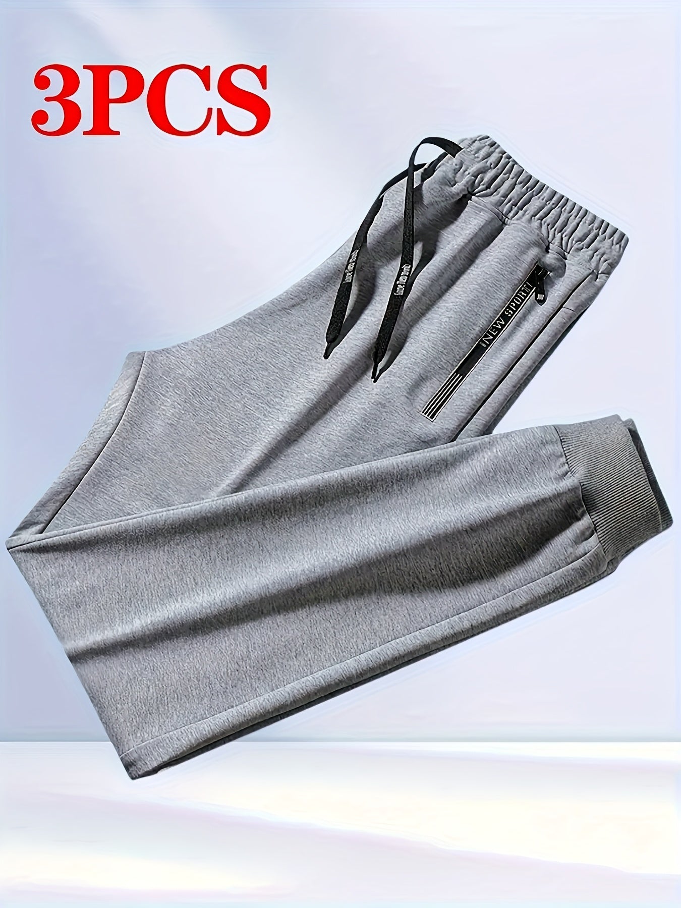 Men's 3pcs Set Solid Color Loose Casual Sport Pants - Letter-printed Zipper Pockets, Elastic Drawstring Waist, All-season Fitness And Daily Jogging Pants, Machine-washable Black/navy Blue/gray - Mens Sweatpants for Summer 3pcs with Pockets