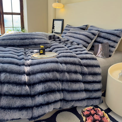 Faux Rabbit Fur Throw Blanket - Double-Layer Reversible Softness