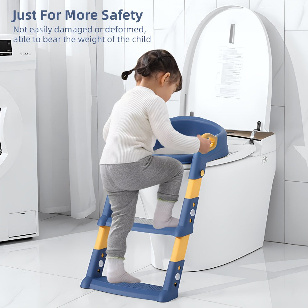Foldable Potty Training Seat with Steps - Adjustable Height and Soft Cushion