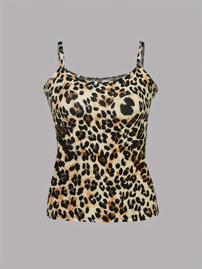 5pcs Set Of Summer Sexy Leopard Print Camisoles for Outerwear And Innerwear, Top And Base Shirt
