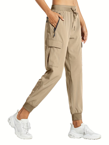 Women'S Cargo Joggers Hiking Pants Lightweight Quick Dry Camping 50+ Zippered Pockets