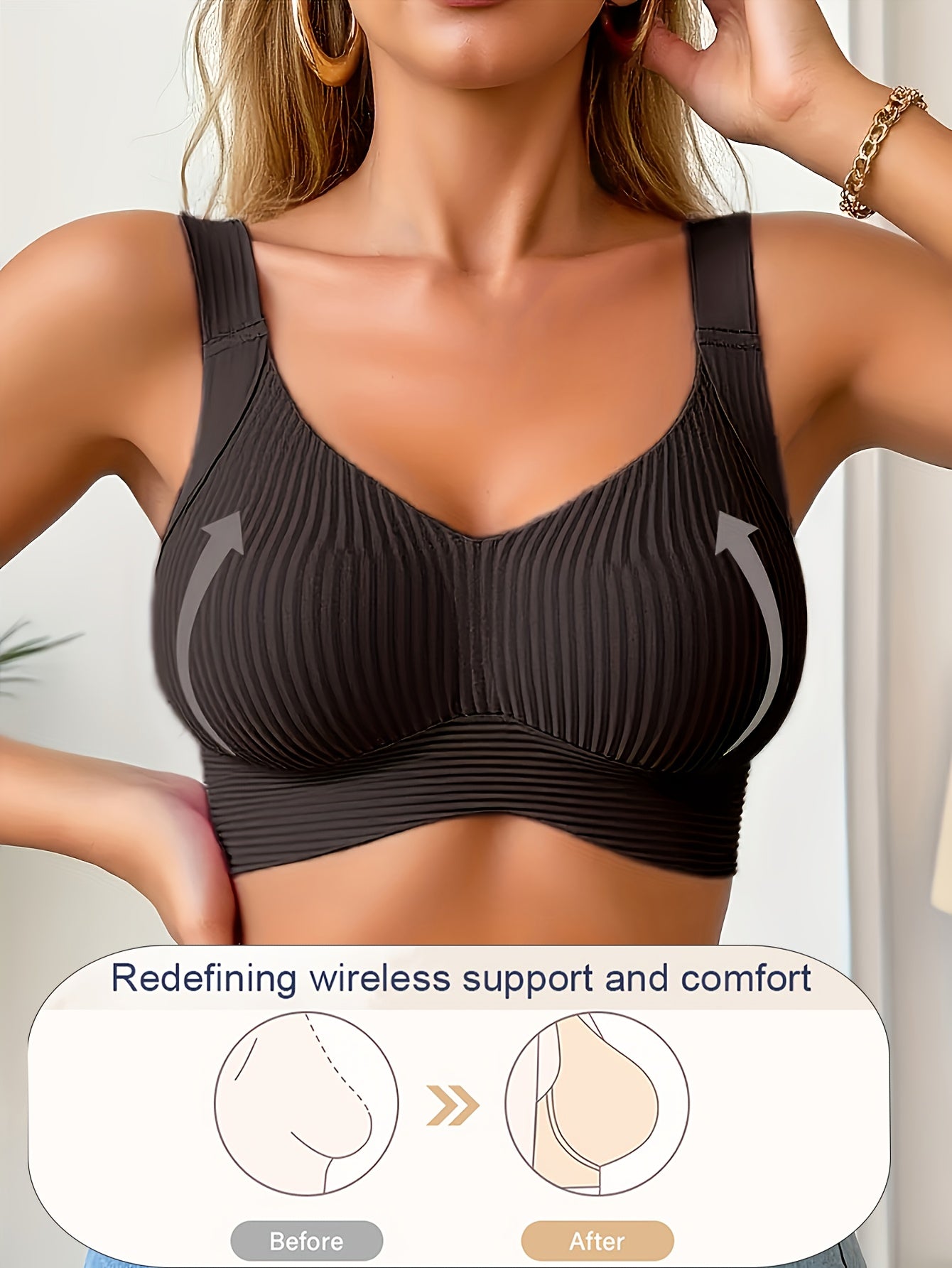 Plus-Size Wireless Women's Bra Suitable for Large Breasts - Full-Coverage Lift & Push-Up Underwire-Free Bust Enhancer with Adjustable Straps, Removable Pads, Seamless Smoothing Lingerie for Daily Wear & Special Occasions