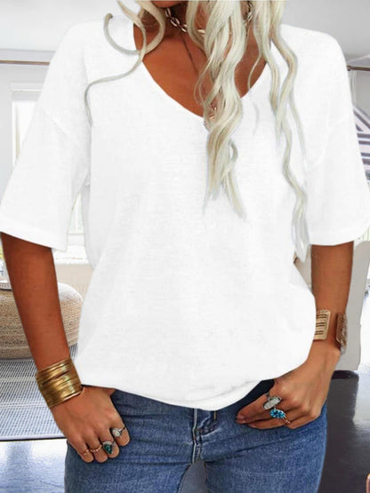 Women's Casual Loungewear Top, Loose V-Neck Short Sleeve Shirt, Soft Comfy Basic Daily Home Wear
