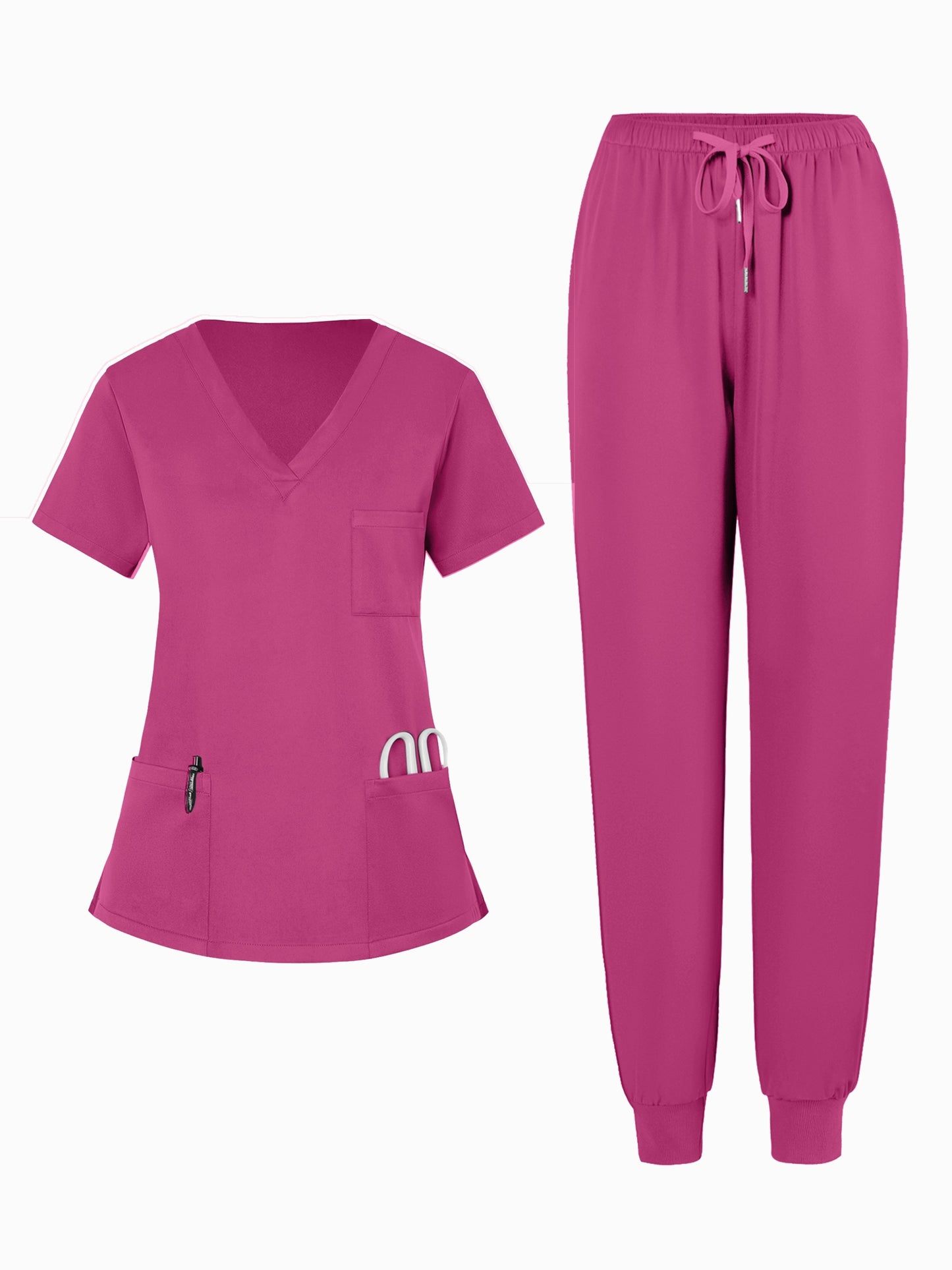 2pcs Set Of Women's V-neck Matte Breathable S Uniform Pocket Hand Washing Work Clothes Brush Hand Clothes Tying Feet Pants Set