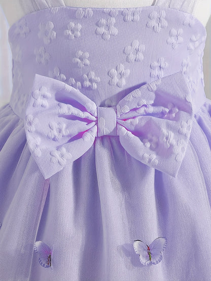 Girls' Clothing, School Season Gifts, Cute Girls' Dresses, Summer Lightweight Net-sheen Dresses, Bow Decoration Dresses, Versatile Fashionable High-end Style, Suitable for Parties And Wedding Seasons, Girls' Princess Dresses, Valentine's Day Gifts