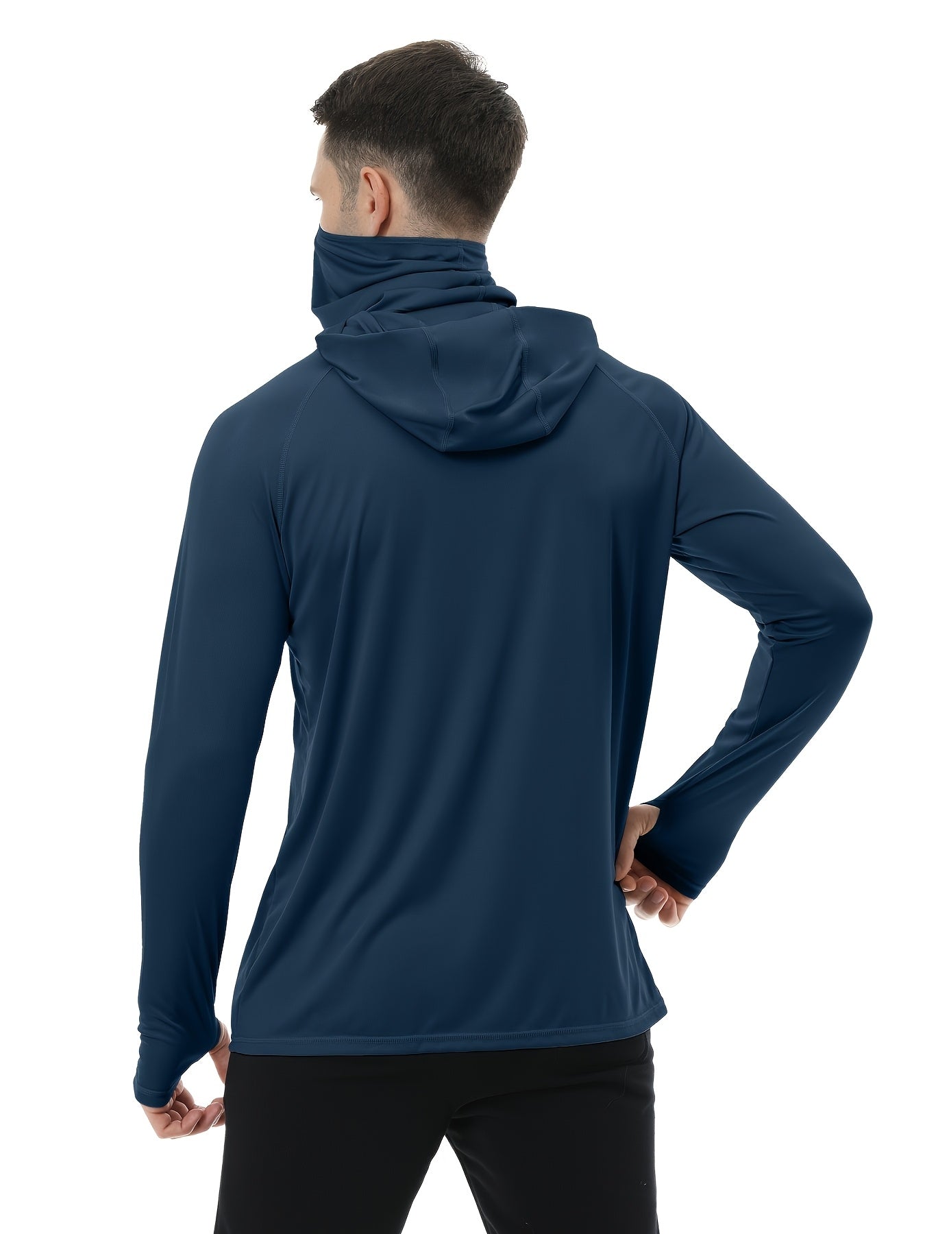 3pcs Men's Premium Hooded Shirts with Mask, UPF 50+ Sunblock & Advanced Breathability, Built-in Face Cover Neck Gaiter Tops for Fishing, Sail, Boat, Hike, Cycle, Run, Camp, Beach, Travel, Safari, Outdoor